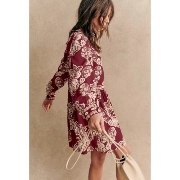 Sezane Andrea Ornamental Print Maroon Mini Dress - Picture 7 of 7